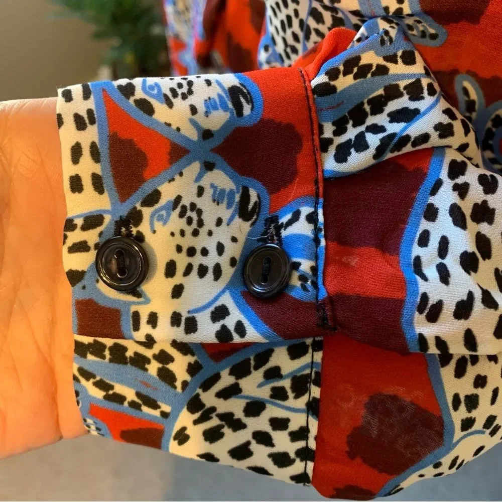 PARKER Silk Leopard Anamalia Print Blouson Mini Dress with Pockets - Size 14 - Picture 8 of 11